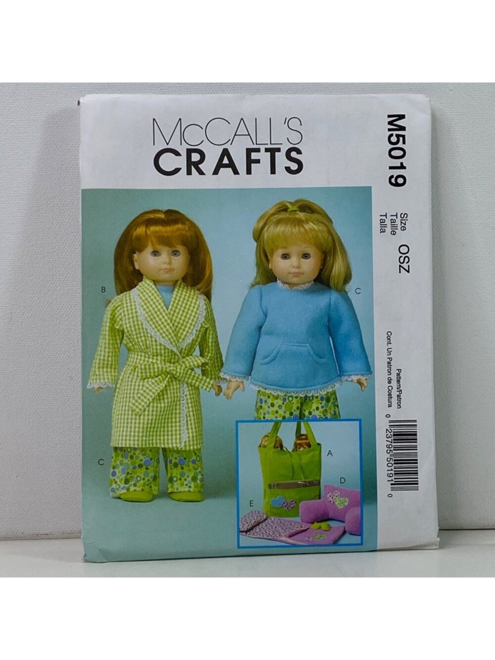 McCalls 18 Inch Doll Sewing Pattern Pajamas Robe Sleeping Bag M5019 Uncut Crafts